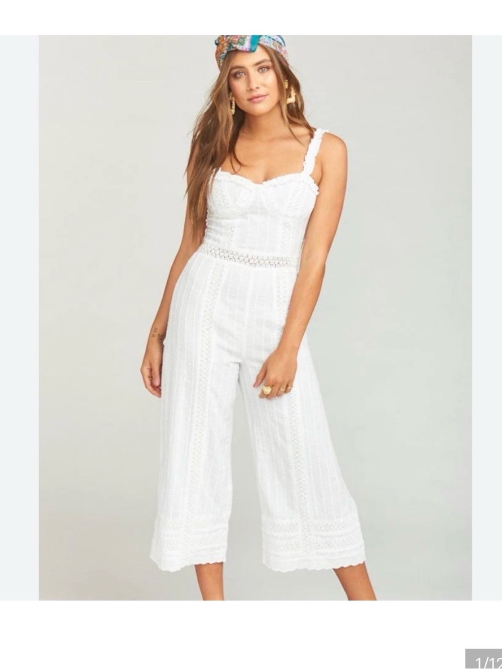 Show Me Your Mumu White Lace-Trim Wide-Leg Jumpsuit